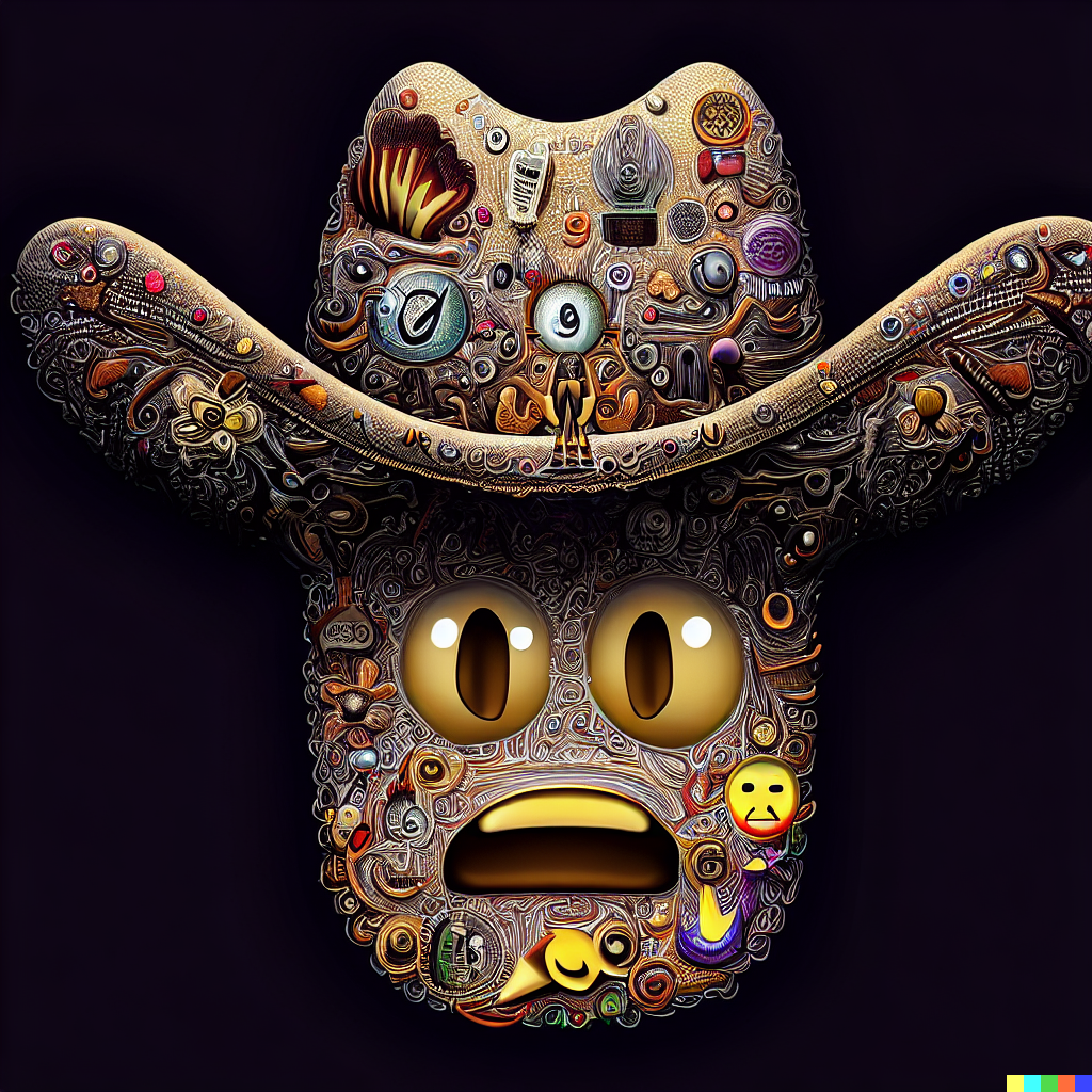 DALL·E 2023-06-26 11.57.34 – cowboy hat emoji, intricately detailed digital illustration, by J. G. Quintel, Gustav Klimt, Jordan Grimmer, bayard gric, Tim Doyle, and Zdzisław Bek