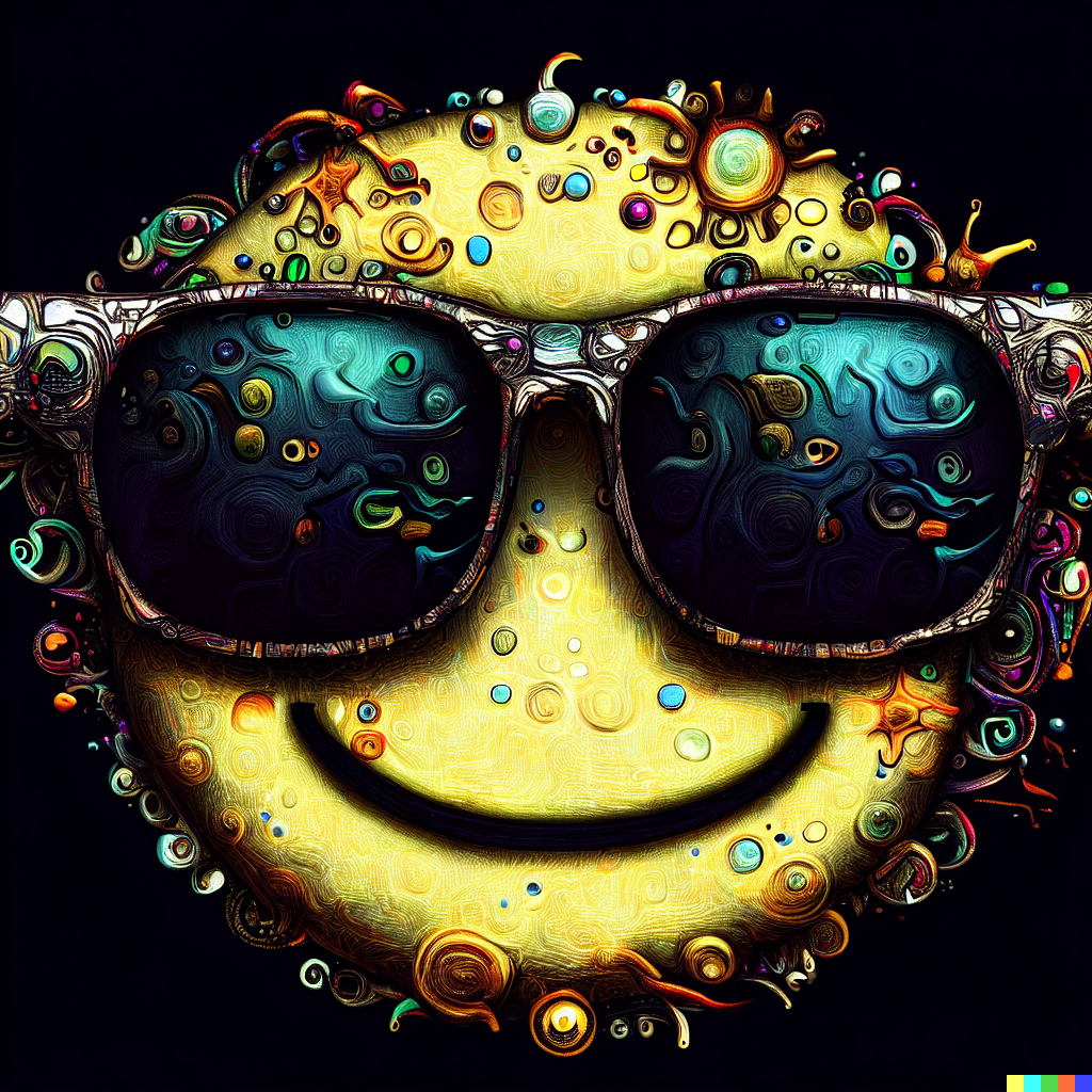 DALL·E 2023-06-26 11.58.00 – sunglasses emoji, intricately detailed digital illustration, by J. G. Quintel, Gustav Klimt, Jordan Grimmer, bayard gric, Tim Doyle, and Zdzisław Bek