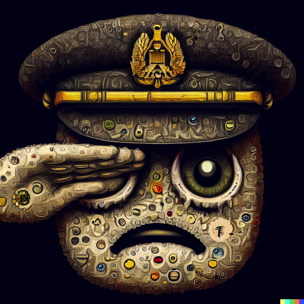 DALL·E 2023-06-26 11.58.13 – saluting face emoji, intricately detailed digital illustration, by J. G. Quintel, Gustav Klimt, Jordan Grimmer, bayard gric, Tim Doyle, and Zdzisław