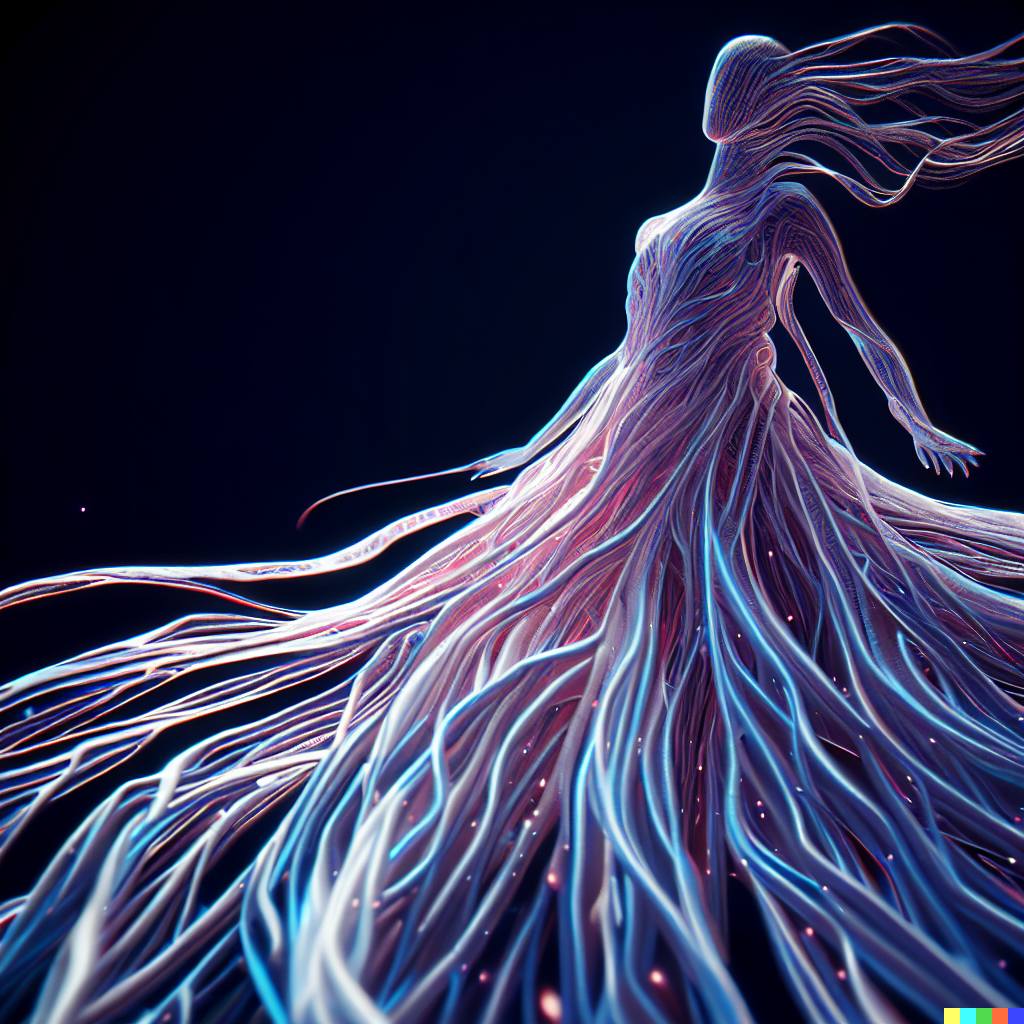 DALL·E 2023-06-26 11.58.39 – flowing dress made of a realistic nervous system, unreal engine, blender