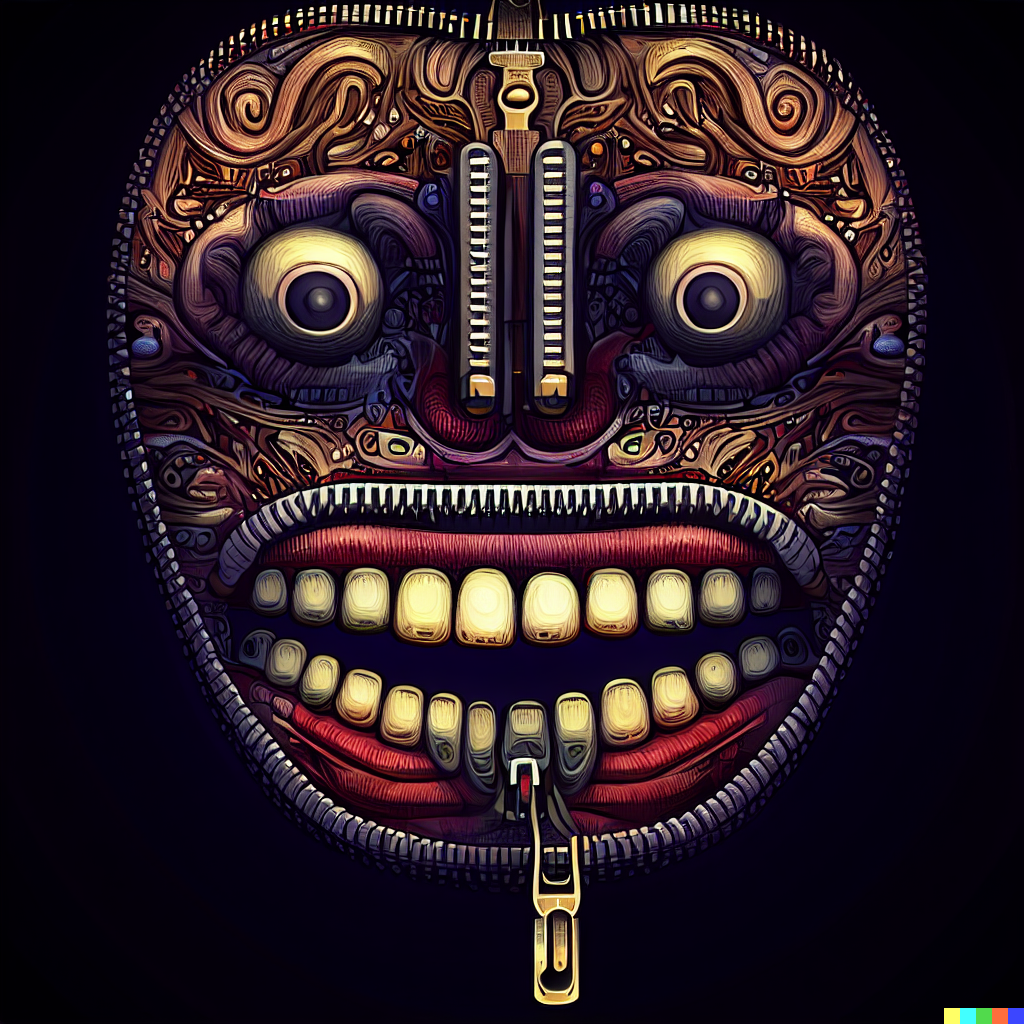 DALL·E 2023-06-26 12.00.22 – zipper mouth face emoji, intricately detailed digital illustration, by J. G. Quintel, Gustav Klimt, Jordan Grimmer, bayard gric, Tim Doyle, and Zdzis