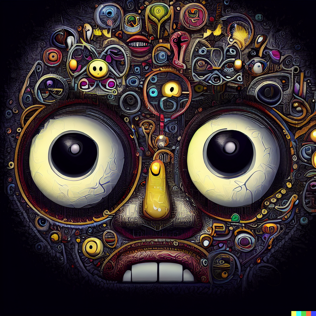 DALL·E 2023-06-26 12.00.57 – face with peeking eyes emoji, intricately detailed digital illustration, by J. G. Quintel, Gustav Klimt, Jordan Grimmer, bayard gric, Tim Doyle, and