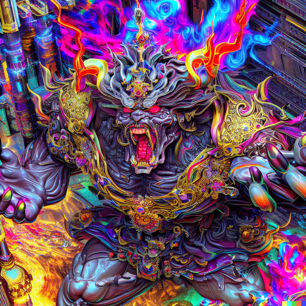 DALL·E 2023-06-26 12.04.05 – realistic detailed image of an isometric wrathful futuristic god of chaos, magnificent, perspective, by lisa frank, ayami kojima, amano, karol bak gre