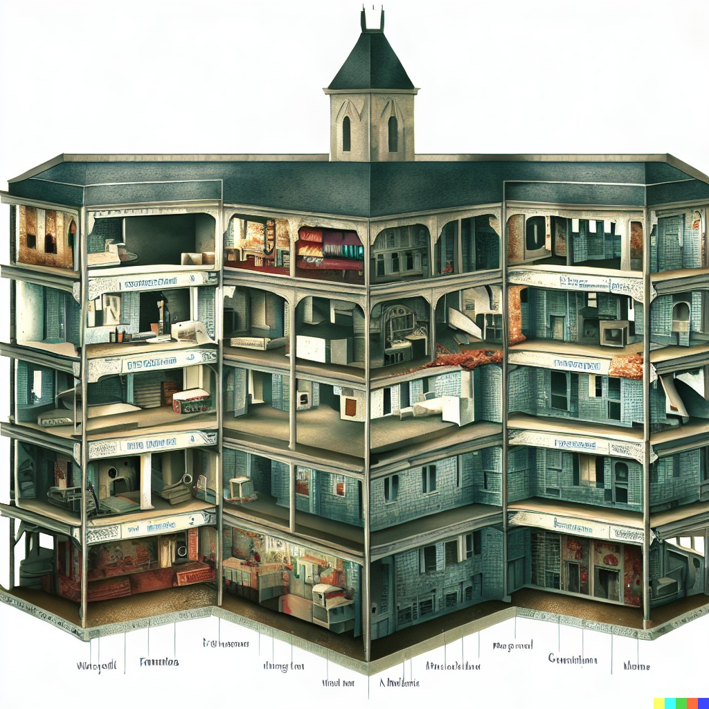 DALL·E 2023-06-26 12.06.52 – cross section of a haunted hospital with every department in detail