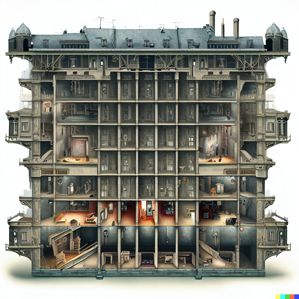 DALL·E 2023-06-26 12.07.05 – cross section of a haunted hospital with every floor in detail