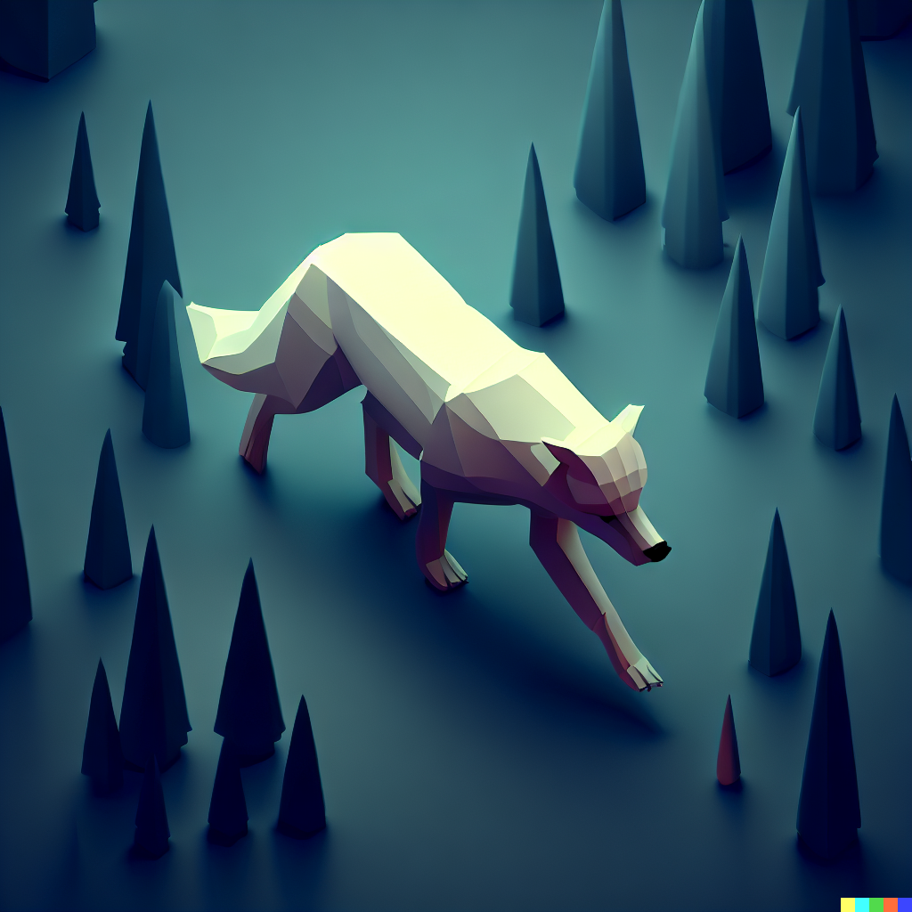 DALL·E 2023-06-26 12.07.31 – A_wolf_walking_into_the_woods_simple_isometric_3d_render_amazing_smooth_textures_perfect_polymeric_art_intricate_details_perfectly_detailed_