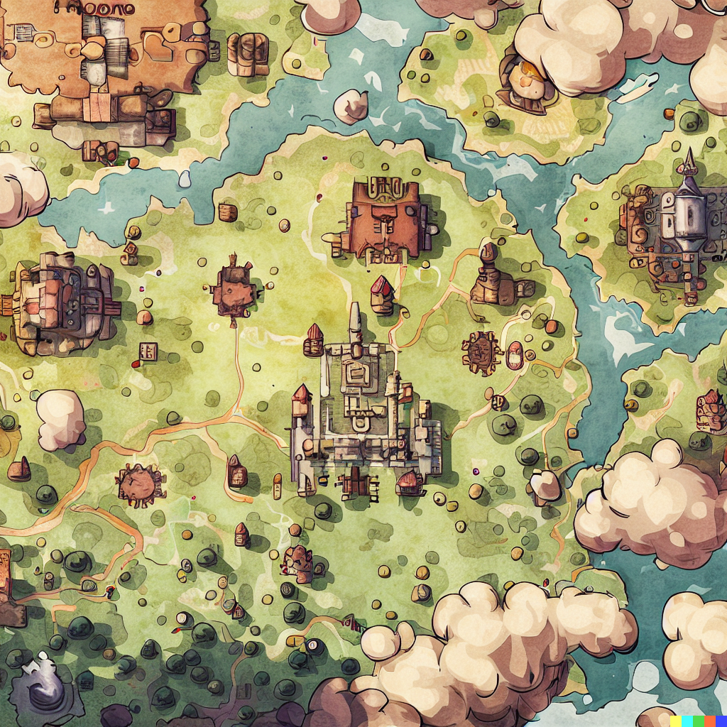 DALL·E 2023-06-26 12.11.20 – top down fantasy cartography map of pokemon johto region, with castles, towns and dungeons as points of interest, richly detailed, antique map, small