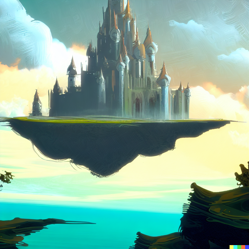 DALL·E 2023-06-26 12.18.32 – a beautiful digital illustration of a floating castle on an island in the sky by Felix-Kelly