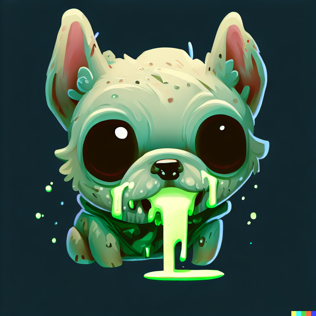DALL·E 2023-06-26 12.22.00 – cute digital illustration of an undead zombie dog with green ooze for drool by Greg Rutkowski, Studio Ghibli, Simon Stålenhag