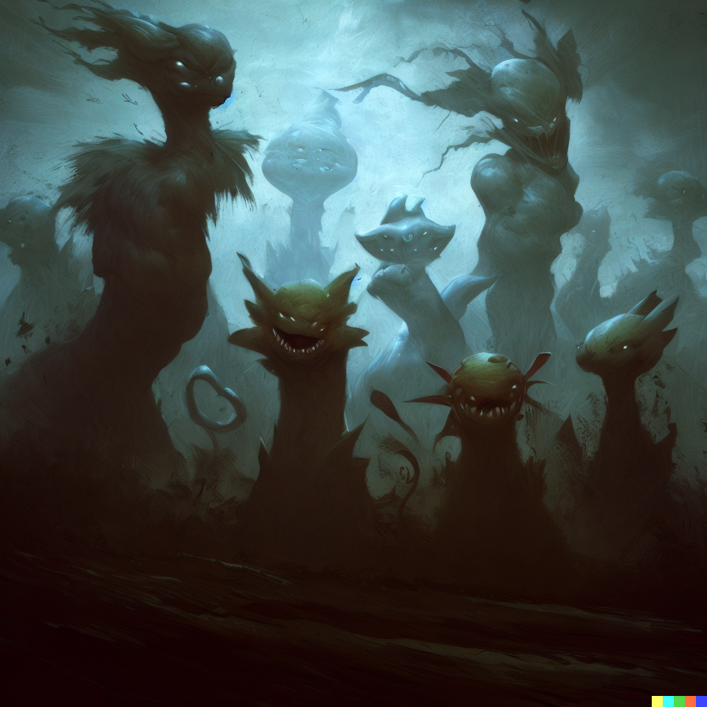 DALL·E 2023-06-26 12.23.11 – group shot of pokemon by Zdzisław Beksiński