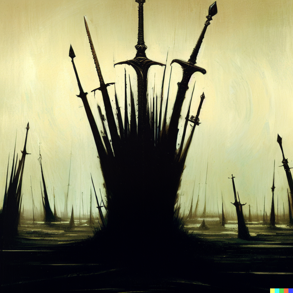 DALL·E 2023-06-26 12.32.10 – crown of swords by Zdzisław Beksiński
