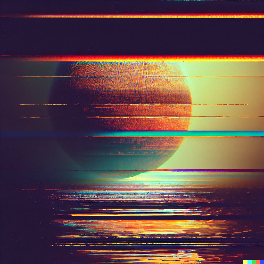 DALL·E 2023-06-26 12.34.15 – glitchart of the entire solar system rising over the horizon Zdzisław Beksiński