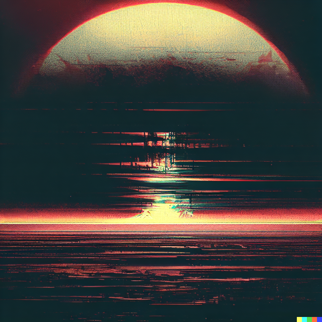 DALL·E 2023-06-26 12.34.22 – glitchart of the entire solar system rising over the horizon Zdzisław Beksiński gustave dore