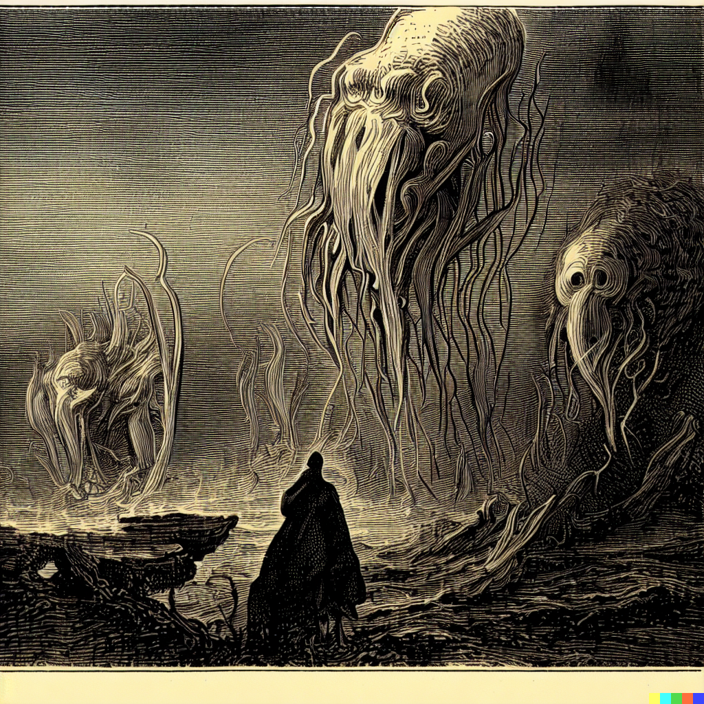 DALL·E 2023-06-26 12.36.10 – scientific illustrative diagram of unknown unspeakable horrors evolving by Zdzisław Beksiński gustave dore