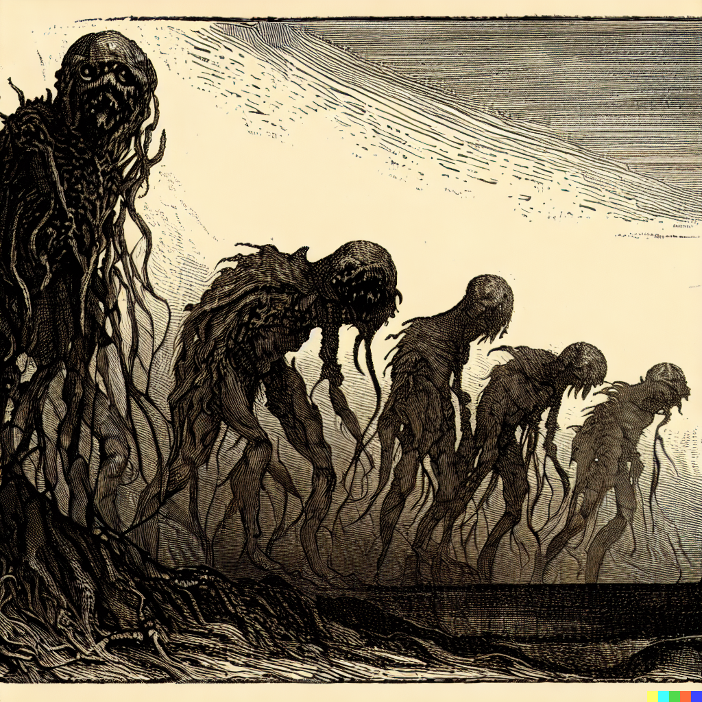 DALL·E 2023-06-26 12.36.16 – scientific illustrative diagram of unknown unspeakable horrors evolving by Zdzisław Beksiński gustave dore
