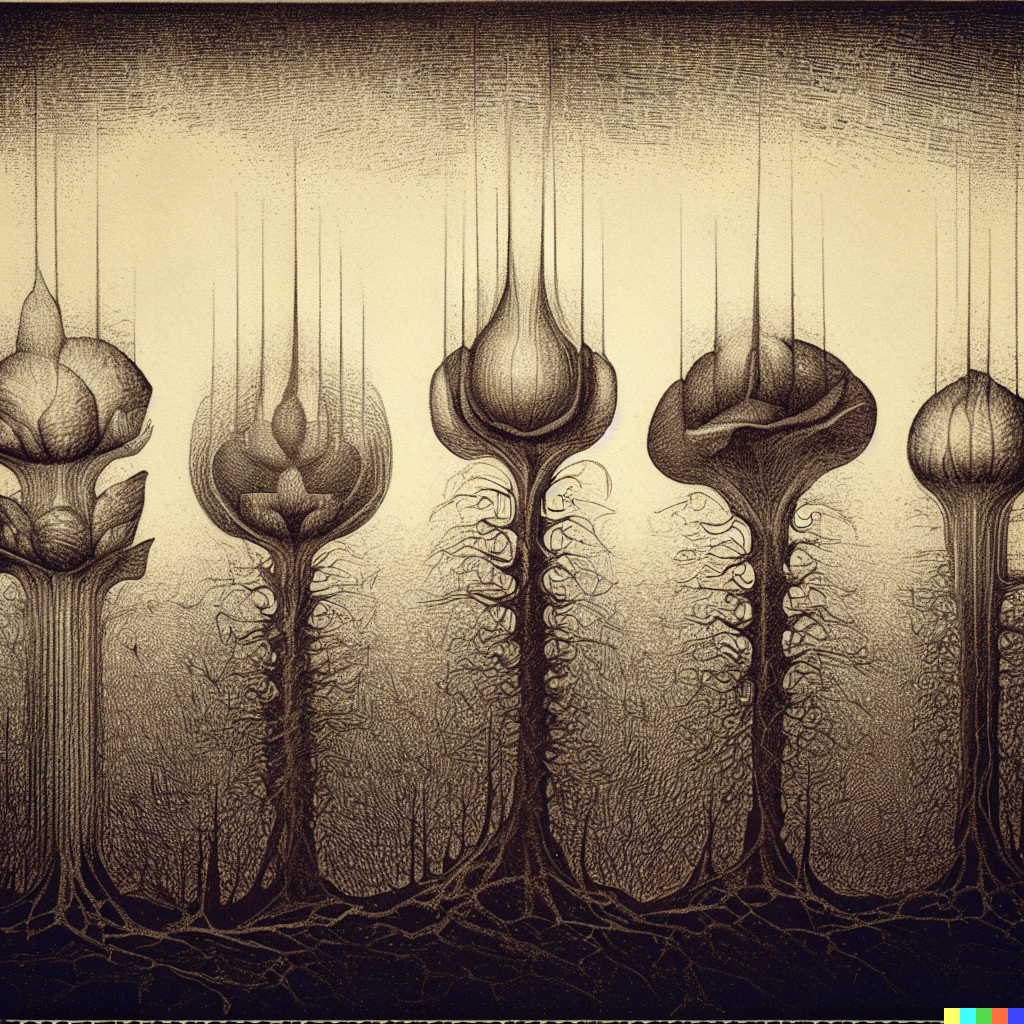 DALL·E 2023-06-26 12.36.34 – a scientific diagram of a flower in different stages of growth by Zdzisław Beksiński gustave dore_.5