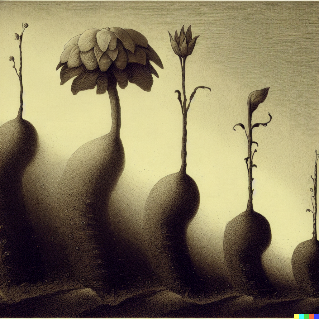 DALL·E 2023-06-26 12.36.43 – a scientific diagram of a flower in different stages of growth by Zdzisław Beksiński gustave dore_.5