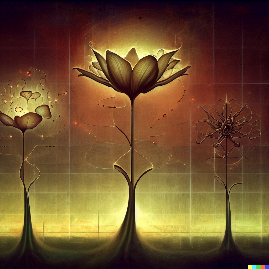DALL·E 2023-06-26 12.36.50 – a scientific diagram of a flower in different stages of growth by Zdzisław Beksiński