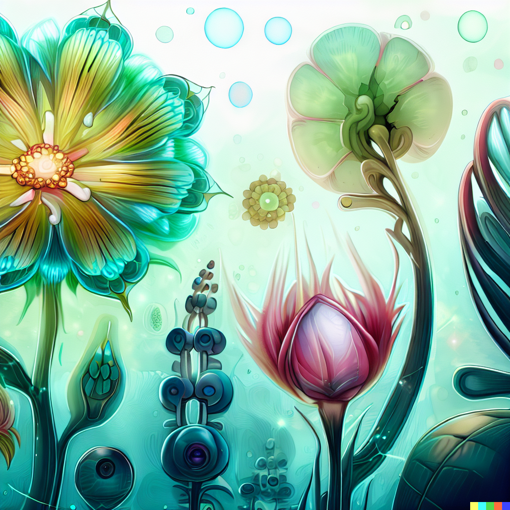 DALL·E 2023-06-26 12.38.45 – scientific illustrations of beautiful alien flowers botany