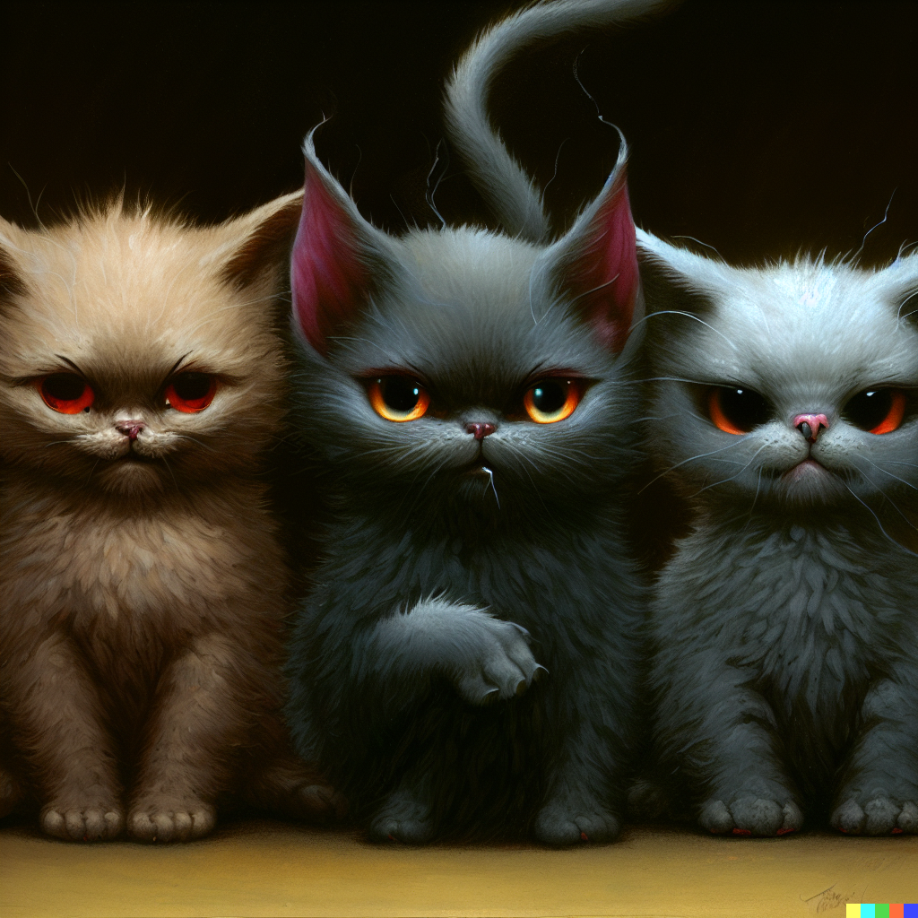DALL·E 2023-06-26 12.41.46 – cute evil kittens by Daniel Merriam