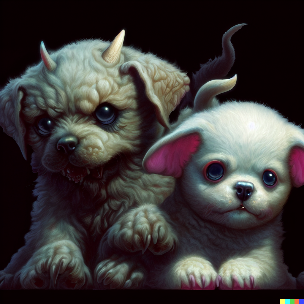 DALL·E 2023-06-26 12.42.07 – cute puppy dog demons by Daniel Merriam