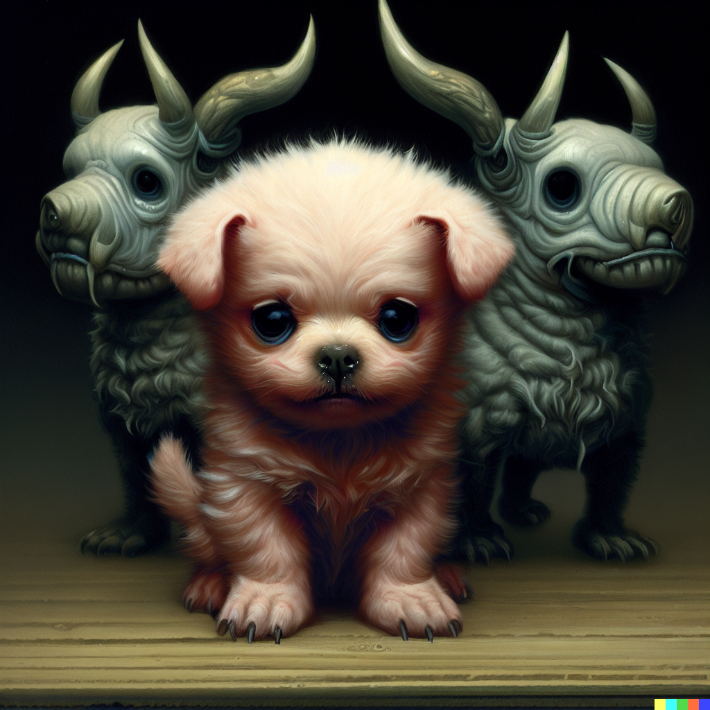 DALL·E 2023-06-26 12.42.12 – cute puppy dog demons by Daniel Merriam