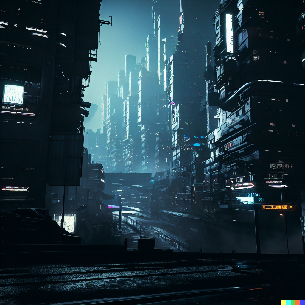 DALL·E 2023-06-26 12.43.44 – cyberpunk 2077 city shot by ansel adams
