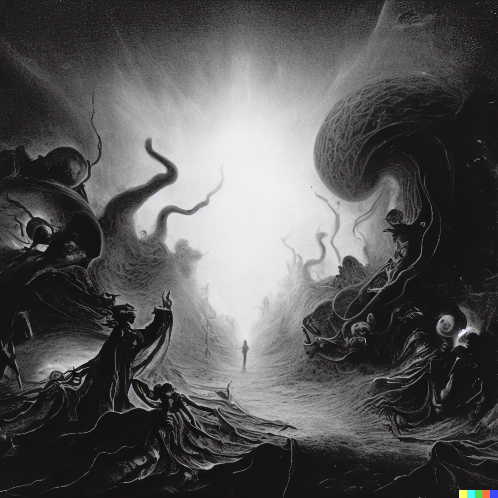 DALL·E 2023-06-26 12.44.48 – the allegory of spaces by by giuseppe arcimbold and gsutave dore Zdzisław Beksiński