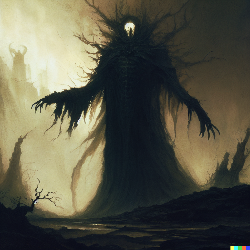 DALL·E 2023-06-26 12.44.56 – Lord of the hopeless heart and hollow eye, Thy phantoms, yet more hideous, rise concept art by Zdzisław Beksiński