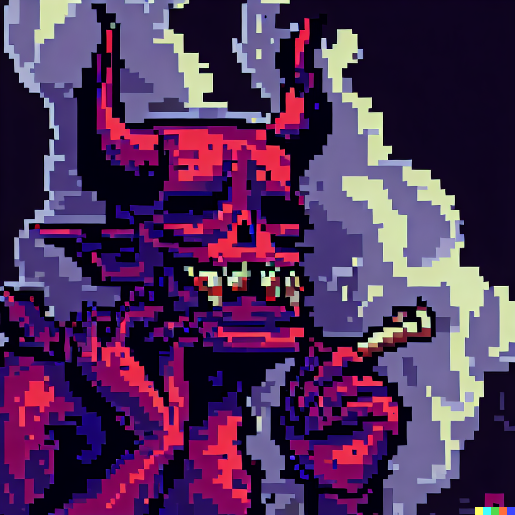 DALL·E 2023-06-26 12.48.03 – high quality pixel art of a demon enjoying a joint